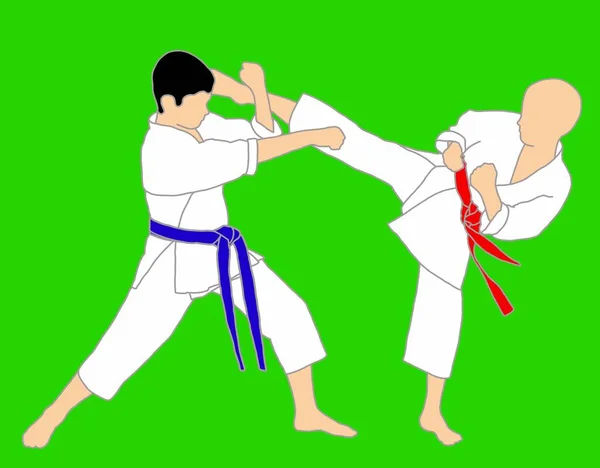 Illustration Two Fighting Athletes Kimonos Belts Different Colors Fotografia De Stock