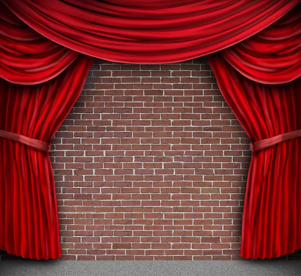 Red Curtains On A Brick Wall — Stock Photo, Image