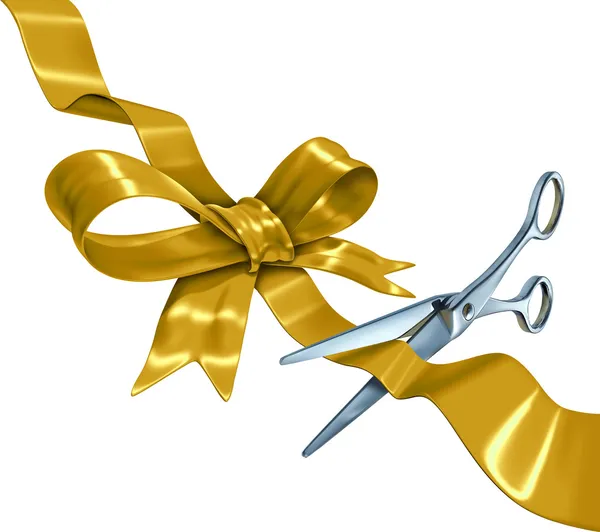 Gold Ribbon Cutting — Stock Photo, Image