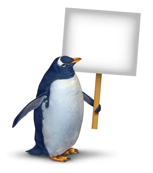 Signo de tenencia de pingüinos — Foto de Stock