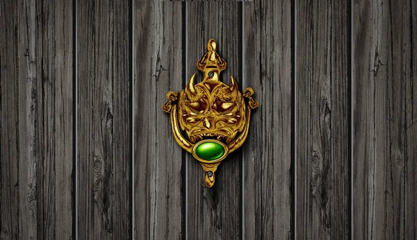 Haunted Door Spooky Entrance Knocker Haunted Old Mansion Symbol Scary — Stock Photo, Image