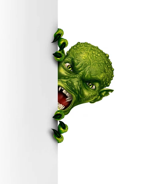 Zombie Space Alien Lurking Vertical Blank White Sign Angry Creepy — Stock Photo, Image