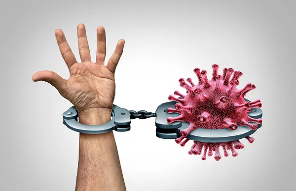 Uwięziony Pułapce Choroby Wirusy Jako Osoba Przykuta Komórki Chorobotwórczej Reprezentującej — Zdjęcie stockowe