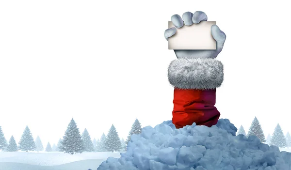 Άγιος Βασίλης Χειμώνα Χιόνι Υπογράψει Χέρι Διακοπών Κρατώντας Ένα Κενό — Φωτογραφία Αρχείου