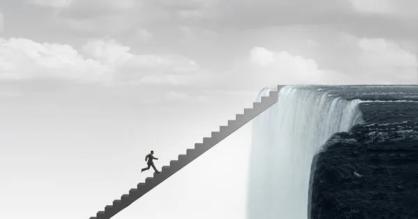 Концепция Страха Мужества Направлялась Опасной Бизнес Идее Человек Поднимающийся Лестнице — стоковое фото