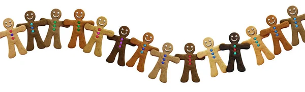 Gingerbread Man Cookie Redemoinho Grupo Mãos Dadas Como Feriado Temporada — Fotografia de Stock