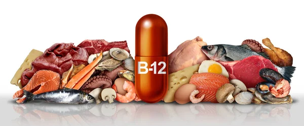 Természetes B12 Vitamin Étrend Kiegészítő Kobalamin Tabletta Kiegészítők Kapszula Belsejében — Stock Fotó