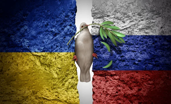 政治的紛争のための欧州の安全保障概念としてのウクライナとロシアの国家とロシアの間の地政学的紛争としてのロシアとウクライナの平和危機と3Dイラストスタイルで外交協定を見つける — ストック写真