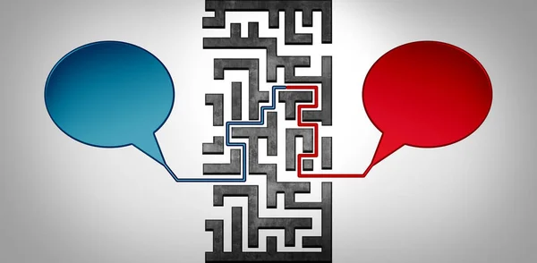 Kommunikationsutmaningar Och Att Kommunicera Utmaningslösningskoncept Som Labyrint Med Två Olika — Stockfoto