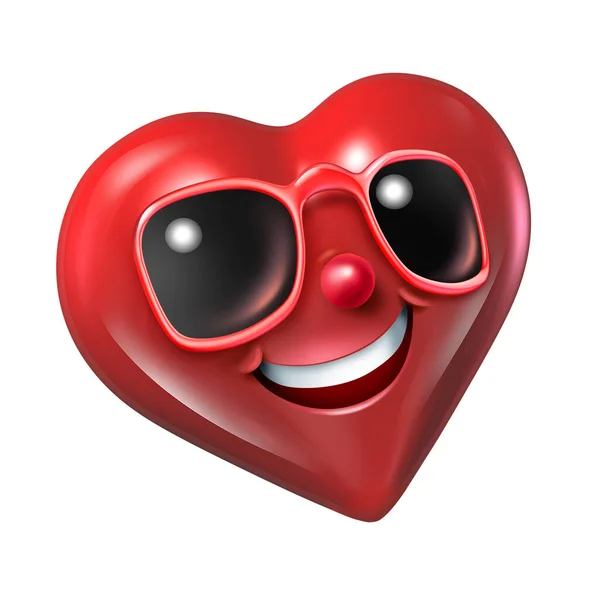 Uśmiechnięty Szczęśliwy Charakter Serca Okularami Przeciwsłonecznymi Jako Symbol Miłości Zabawy — Zdjęcie stockowe