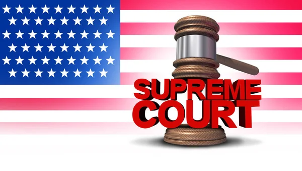 美国最高法院的标志或Scotus作为美国政府的法律标志作为公正的法官在文本上的Gavel作为3D说明 — 图库照片