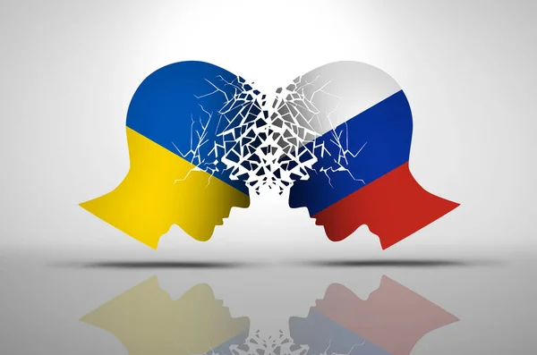 ロシアとウクライナは政治的紛争のためにヨーロッパの安全保障の概念としてのウクライナとロシアの国との地政学的な紛争として衝突し 3Dイラストスタイルで外交協定を見つける — ストック写真