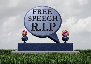 Free speech death and censorship or Cancel Culture concept and cultural cancellation as social media censor canceling or restricting communication or the freedom with 3D illustration elements. clipart