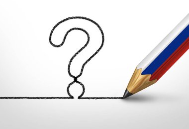 Russia question and Russian diplomacy questions as a current political crisis of uncertainty as the national flag  representing  Moscow political diplomatic negotiations with 3D illustration elements. clipart