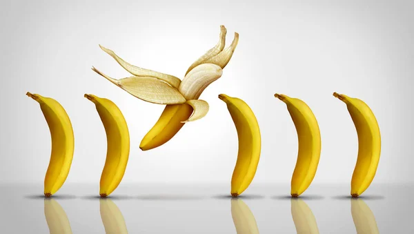 Έννοια Έμπνευσης Και Παρακίνησης Ομάδα Γενικών Μπανανών Μια Μεμονωμένη Μπανάνα — Φωτογραφία Αρχείου