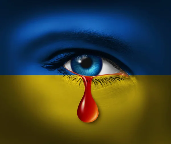 乌克兰的悲剧和平危机作为一种可悲的地缘政治冲突乌克兰和俄罗斯之间的冲突作为一种欧洲安全悲剧的政治争端和哭着为战争的痛苦作了三维图解 — 图库照片