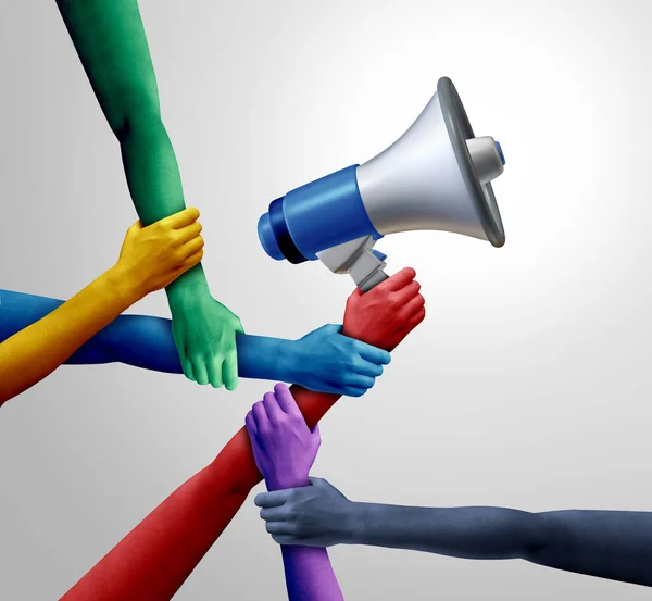 Group Voice Social Diversity Message Diverse Society Speaking One Megaphone — Stock Photo, Image