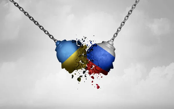 俄罗斯乌克兰争端的概念是两国政府之间的国际外交危机 是西方和东方之间的斗争 导致了破坏和战争的三维例证 — 图库照片