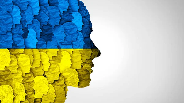 乌克兰人民象征作为一个乌克兰人群体与乌克兰国旗作为一个东欧国家的3D图解风格 — 图库照片