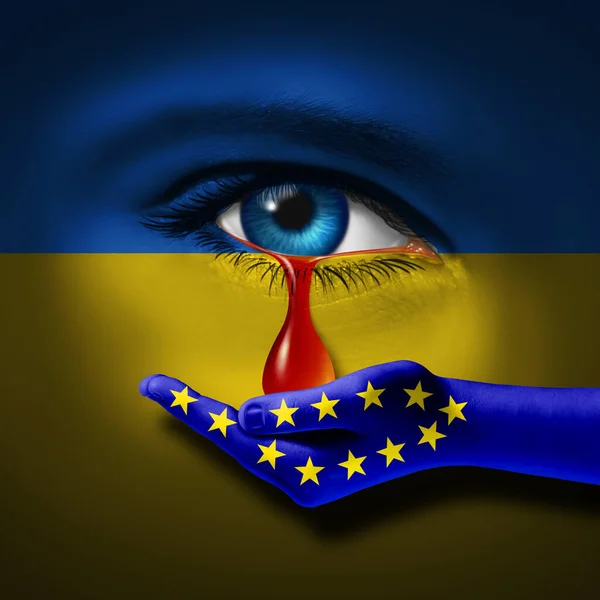 乌克兰支持乌克兰的悲剧与和平危机 将其视为乌克兰与俄罗斯之间可悲的地缘政治冲突 将其视为欧洲安全悲剧争端 并以3D解说的方式为战争痛苦流泪 — 图库照片