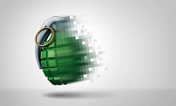 Digital War Computer Technology Warfare Hand Grenade Explosive Device Pixelated — Stock Photo, Image