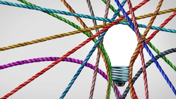 Diversity Ideas Connected Diverse Group Thinking Ropes Shaped Bright Light — Fotografia de Stock