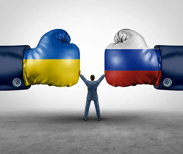 俄罗斯和乌克兰作为欧洲安全概念在乌克兰和俄罗斯之间因政治争端而进行的调解 并找到了一个3D图解式的外交协议 — 图库照片