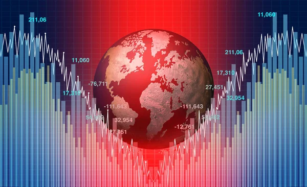 Global recession economy and declining World business crisis or international decline and economic fall or falling with a downward trend as a financial concept in a 3D illustration style.