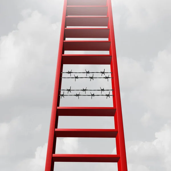 Basarili Metaforu Baslangiç Sorununa Meydan Okuyor Dikenli Telli Bir Merdivene — Stok fotoğraf