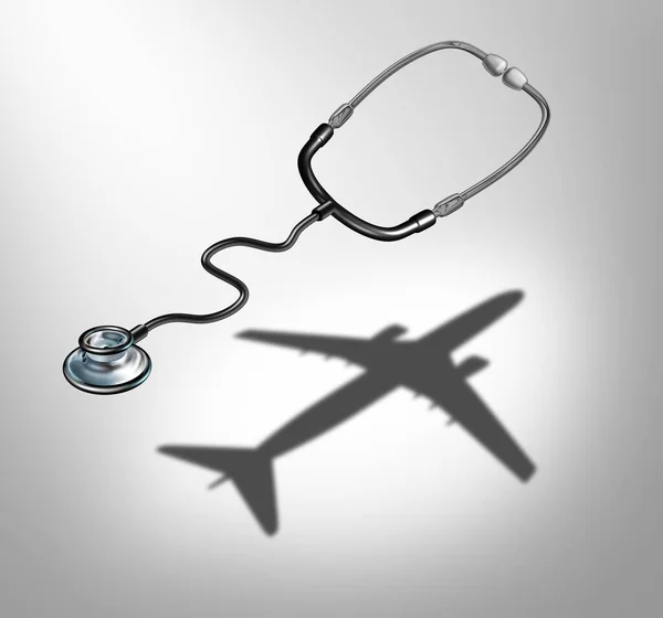 Medical Tourism Travel Insurance Concept Traveling Doctor Idea Flying Stethoscope — Foto Stock