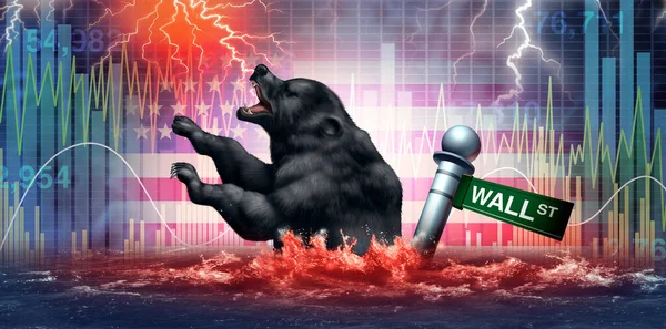 Wall Street Bear Krize Trhu Hospodářský Kolaps Nebo Finanční Katastrofa — Stock fotografie