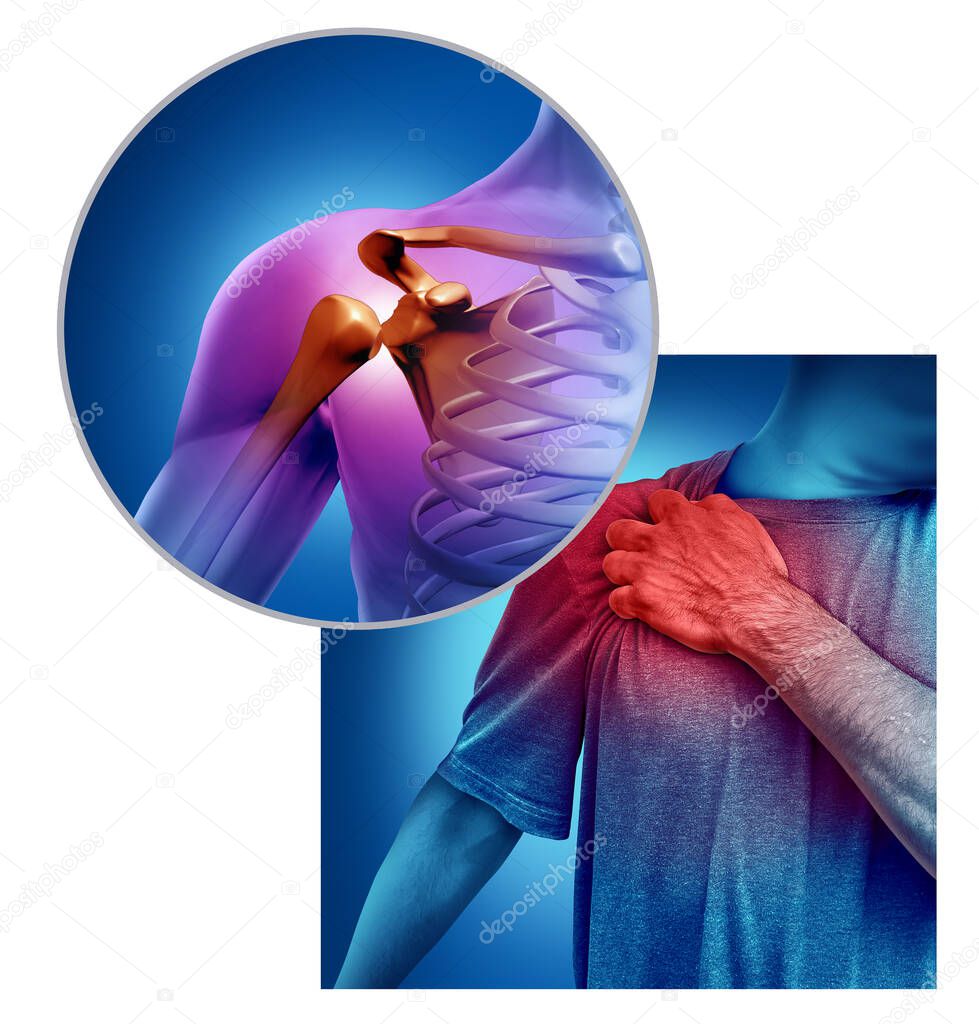 Shoulder pain and injury to shoulders caused by sports accident or arthritis as a skeletal joint