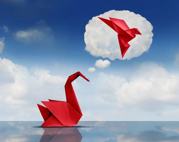 Aspiration Idea Aspirational Concept Ambition Metaphor Swan Origami Dreaming Becoming — Zdjęcie stockowe