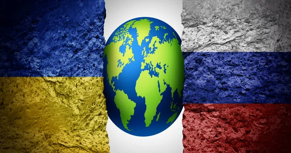 俄罗斯和乌克兰的全球影响作为乌克兰和俄罗斯国家之间的战争作为一个国际安全概念 由于核灾难风险或能源问题具有三维说明要素 — 图库照片