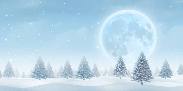 Wintermond Blauer Hintergrund Und Weihnachtsfeier Landschaft Mit Einem Magischen Kalten — Stockfoto