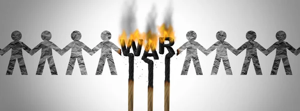 Tragedy War Concept Matches Flames Smoke Burning Paper Cut People — Stock Photo, Image