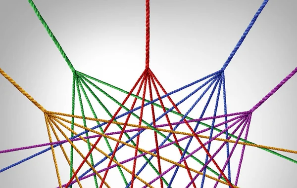 コラボレーションビジネスチームは 多様性のパートナーシップに参加するためのメタファーとして成功し 一緒に接続し 団結チームワークの概念協力と共同作業のための企業シンボルのために一緒に接続されている多様なロープとして — ストック写真