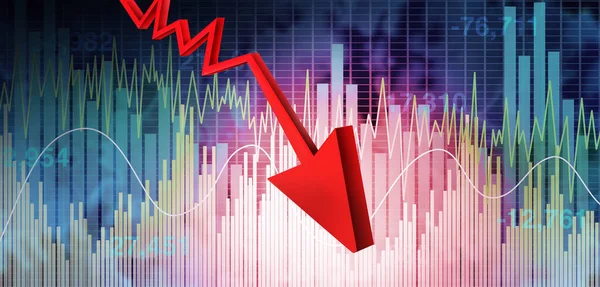 Diminuição Mercado Queda Mercado Financeiro Como Uma Seta Vermelha Para — Fotografia de Stock