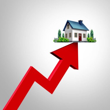 Increasing Mortgage Rates and Rising home interest rate or rise in mortgages and home prices surging as housing borrowing costs increase due to inflation and financial crisis concept as aa financial graph arrow with 3D render elements. clipart