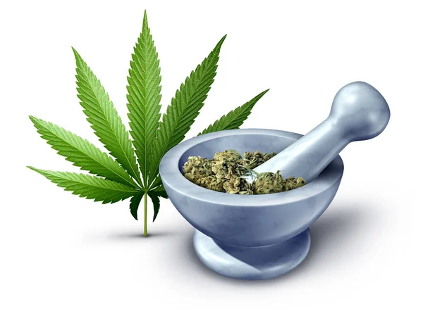 Salud Médica Concepto Cannabis Marihuana Medicina Herbal Con Mortero Mortero — Foto de Stock