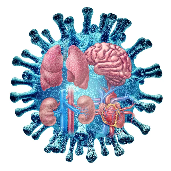 Virüs Organ Enfeksiyonu Uzun Kovid Sendromu Veya Akciğerlerde Beyinde Boyutlu — Stok fotoğraf