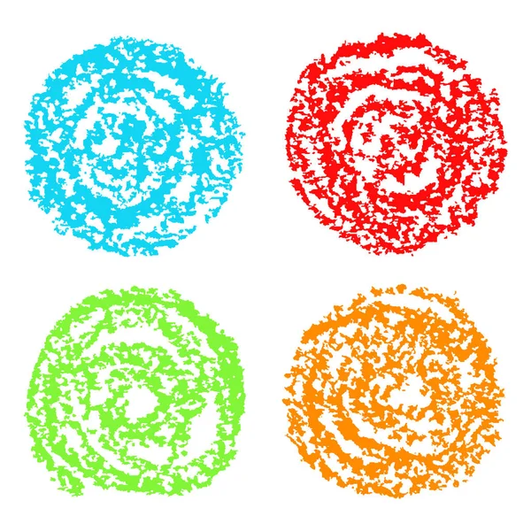 蜡笔画圆 圆形螺旋线设计元件集 色彩像孩子们的风格有趣的复制空间 粉笔或铅笔框 矢量背景 Doodle Grunge抄写艺术笔触纹理 — 图库矢量图片#