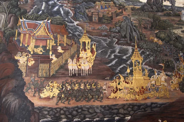 Tajski malowidła w wat phra Kaew w Bangkoku — Zdjęcie stockowe