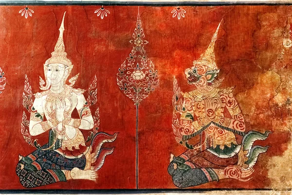 Thai mural painting at Bangyikhan Temple — Stock Photo, Image