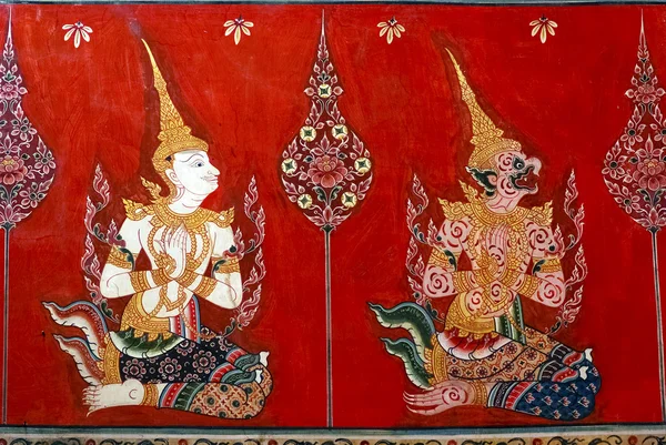Thaise muurschildering bangyikhan tempel — Stockfoto