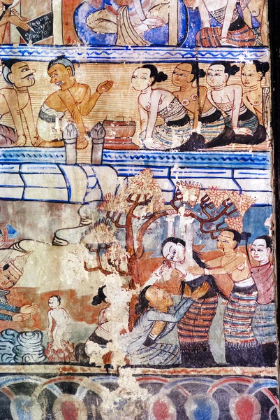 Pittura murale tailandese di Buddha — Foto Stock