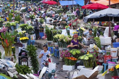 Flower market in morning clipart