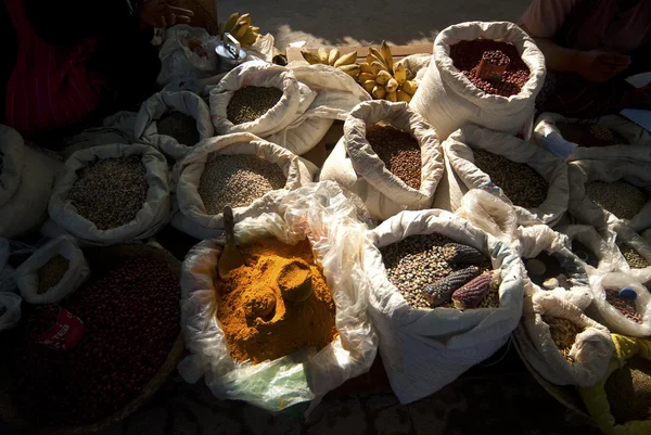 Bags containing spices and dry beans