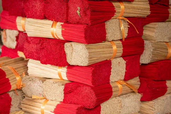 Piles Bamboo Sticks Made Incense Sticks Quang Phu Cau Village — Stock Photo, Image