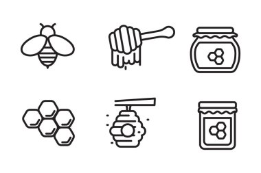 Honey and bee icon in linear style on isolated background